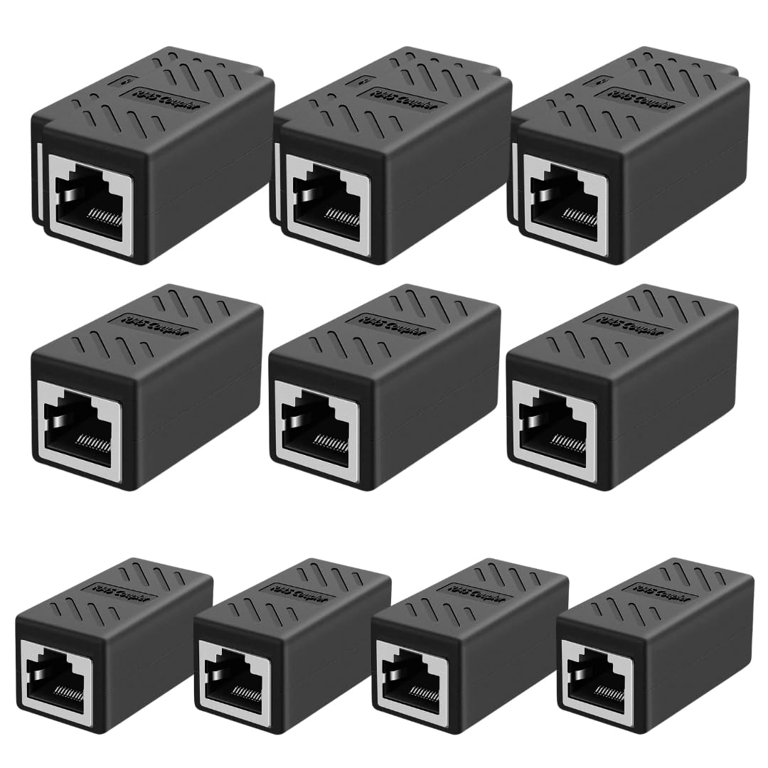 COOLCOLD RJ45 Ethernet Coupler (10 Pack), Cat7/Cat6/Cat5e LAN Cable Extender Adapter, Female to Female Connector for Network Extension, Ethernet Cable Joiner (Black)