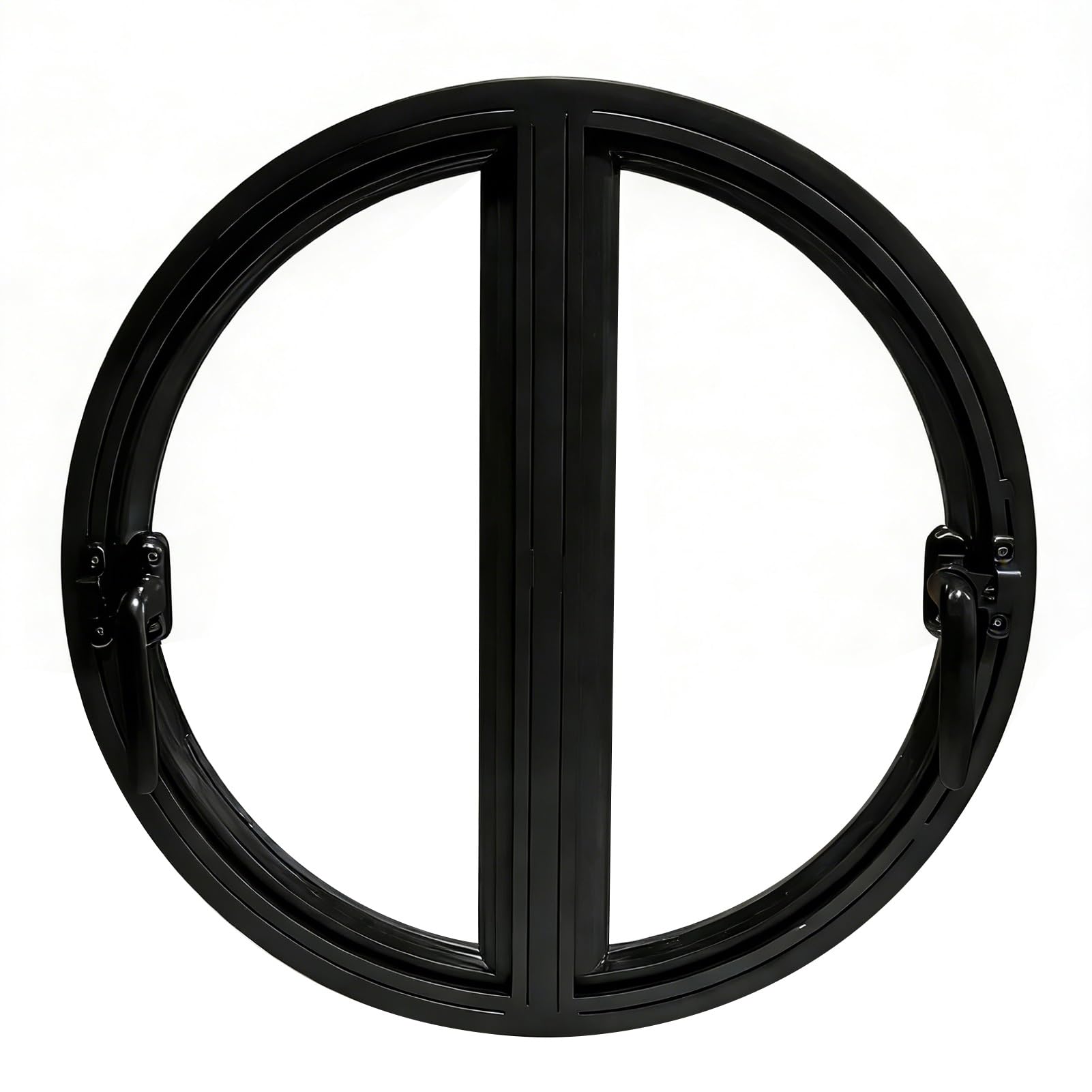 Ventana Ventana abatible Redonda, Ventana de Repuesto de Doble Apertura con Vidrio Templado, Ventanas Decorativas empotradas para baño, Sala de Estar, Hotel, cafetería(Black,52 cm/20.5 in)