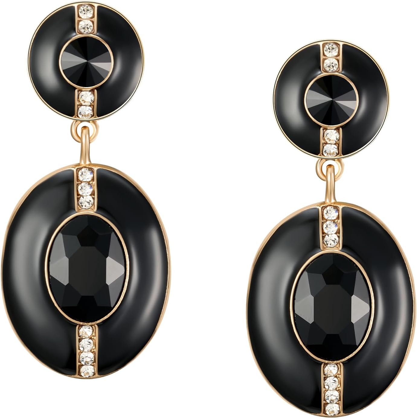 SWEETV Vintage 18K Gold Plated Statement Earrings for Women Trendy, Antique Enamel Chunky Drop Dangle Earrings, Big Crystal Earrings for Fashion Prom Jewelry Gifts