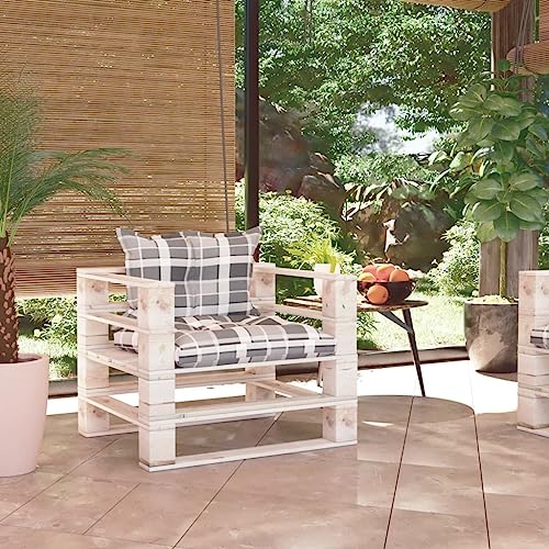 CKioict Sofá de jardín Conjunto de Muebles Salón de jardín Sofá de palets de jardín y Cojines a Cuadros Grises Madera pinoAdecuado para Jardines, césped, terrazas