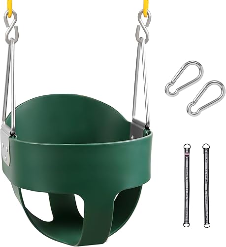 Asiento de columpio para niños pequeños con respaldo alto 59 con cadenas revestidas de plástico resistente, totalmente montado para accesorios de