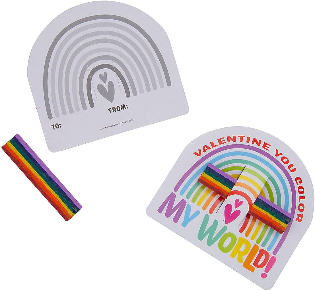 Fun Express 6-Color Rainbow Crayon Valentine Exchanges with Card for 25