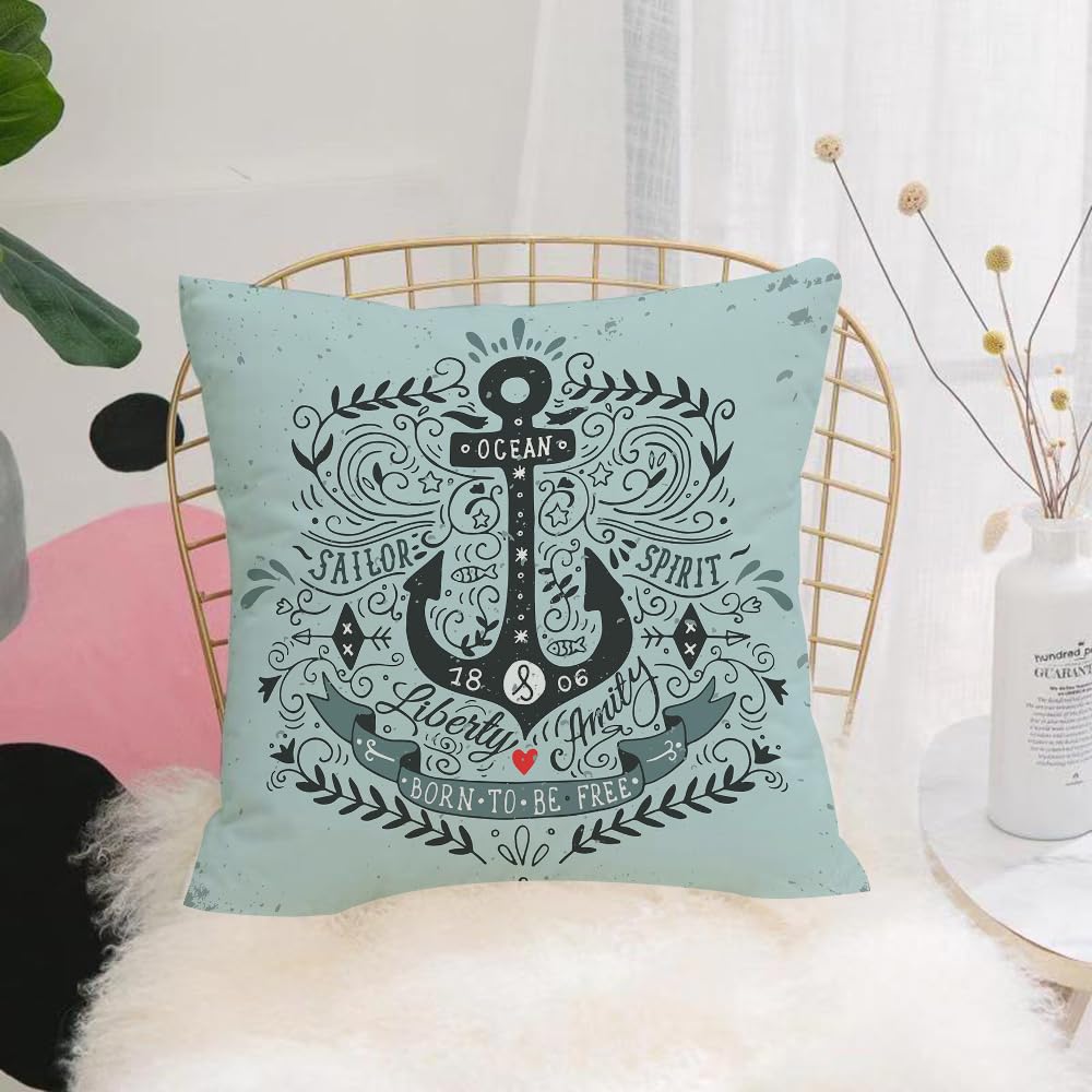 Hyosxw L Design, An Anchor Decorated With Marine El - A2 Cushion Cover,Throw Pillow Case Home Decorative For Living Room Bedroom Sofa Chair 18X18 Inch,L Design, An Anchor Decorated With Marine Elements, Surrounded By Inspiring Phr,Pillowcase 45X45cm