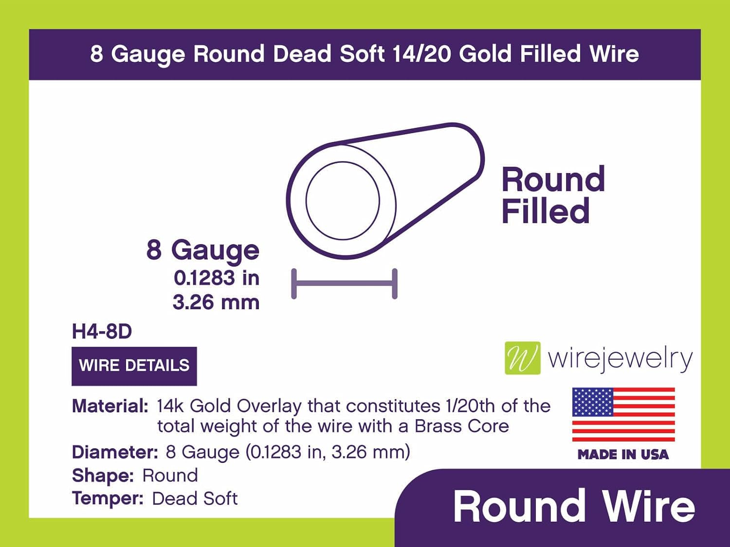 WireJewelry 8 Gauge Round Dead Soft 14/20 Gold Filled Wire - 5 Feet