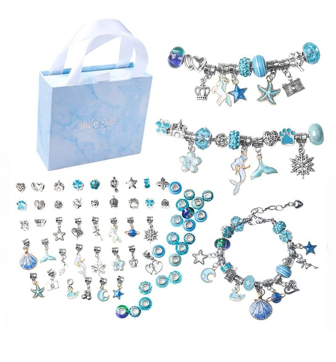 Bracelet Making Kit for Girls,Charm Bracelets Kit with Beads, Unicorn/Mermaid Crafts Jewelry Charms, Bracelets for DIY Craft, Jewelry Gift for Teen Girls (Blue)