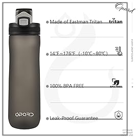 Opard Peak Water Bottle 20 Oz BPA Free Tritan Plastic Leak Proof Flip Top for School Kids Sports Gym Yoga Camping (Dark Grey)