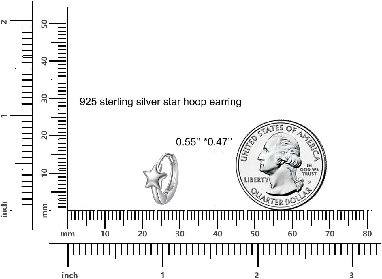 925 Sterling Silver Star Huggie Hoop Earrings,Crescent Moon with Star Design,Hypoallergenic Women's Jewelry - Image 2