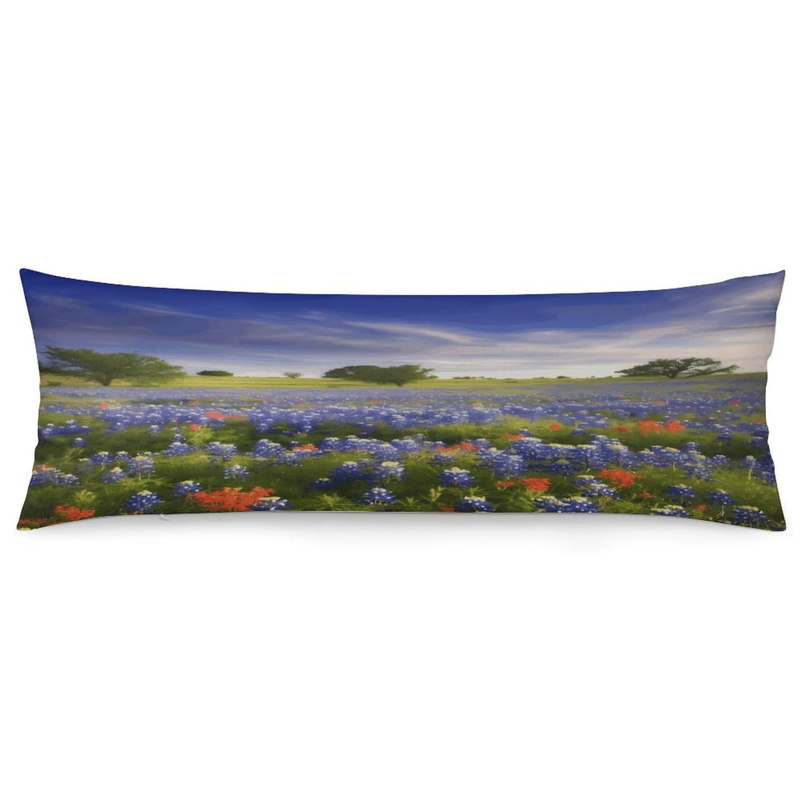 Texas Bluebonnets Scenery Throw Pillow Cover Soft Lumbar Pillow Covers with Zipper Breathable Rectangular Cushion Case Polyester Pillow Case Decorative Body Pillow Cover for Couch Bed