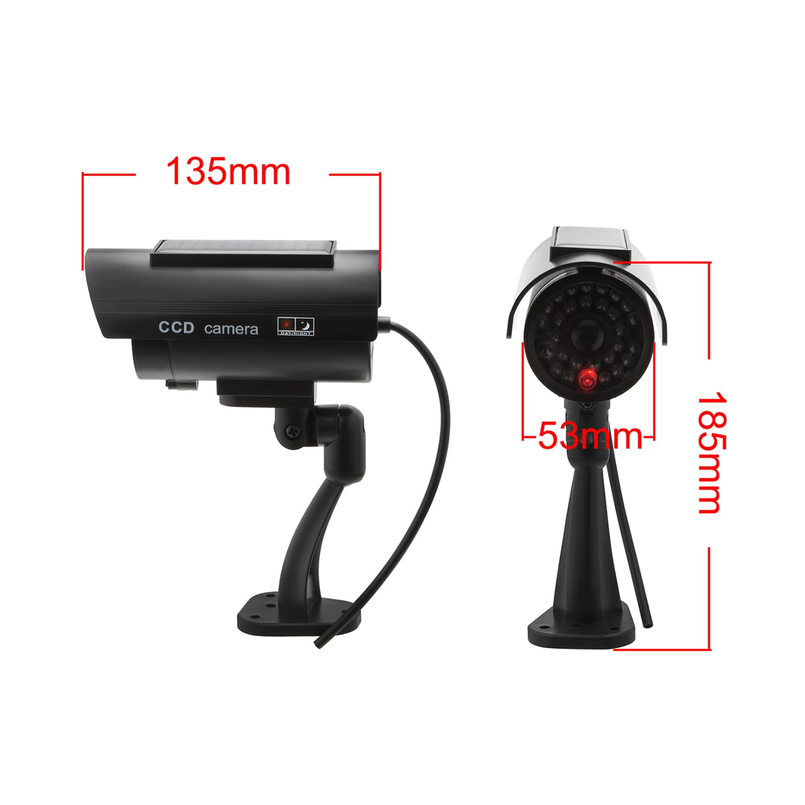 Twilight Garage Lot de 2 caméras de vidéosurveillance factices solaires étanches avec lumière LED rouge clignotante et autocollant d'avertissement de sécurité, utilisation en intérieur et en extérieur