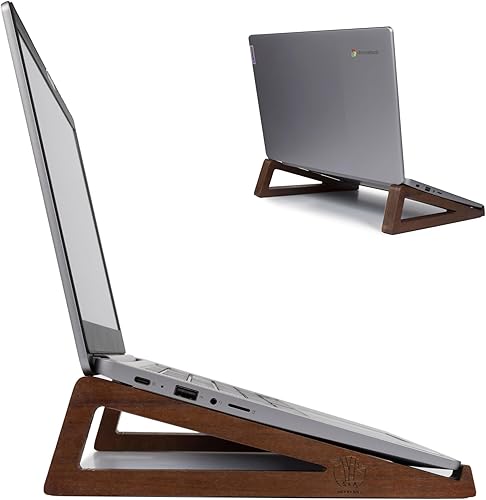 S&A WOODCRAFT Soporte de madera para laptop, soporte portátil para computadora portátil para tableta con bolsa de transporte, soporte compacto para
