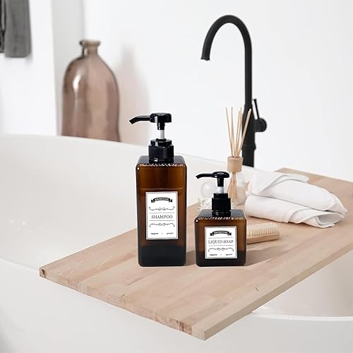 Miniatura 7 de Paquete de 6 dispensadores de botellas de plástico con bomba de plástico, dispensador de jabón de champú cilindro vacío de 16 onzas líquidas,