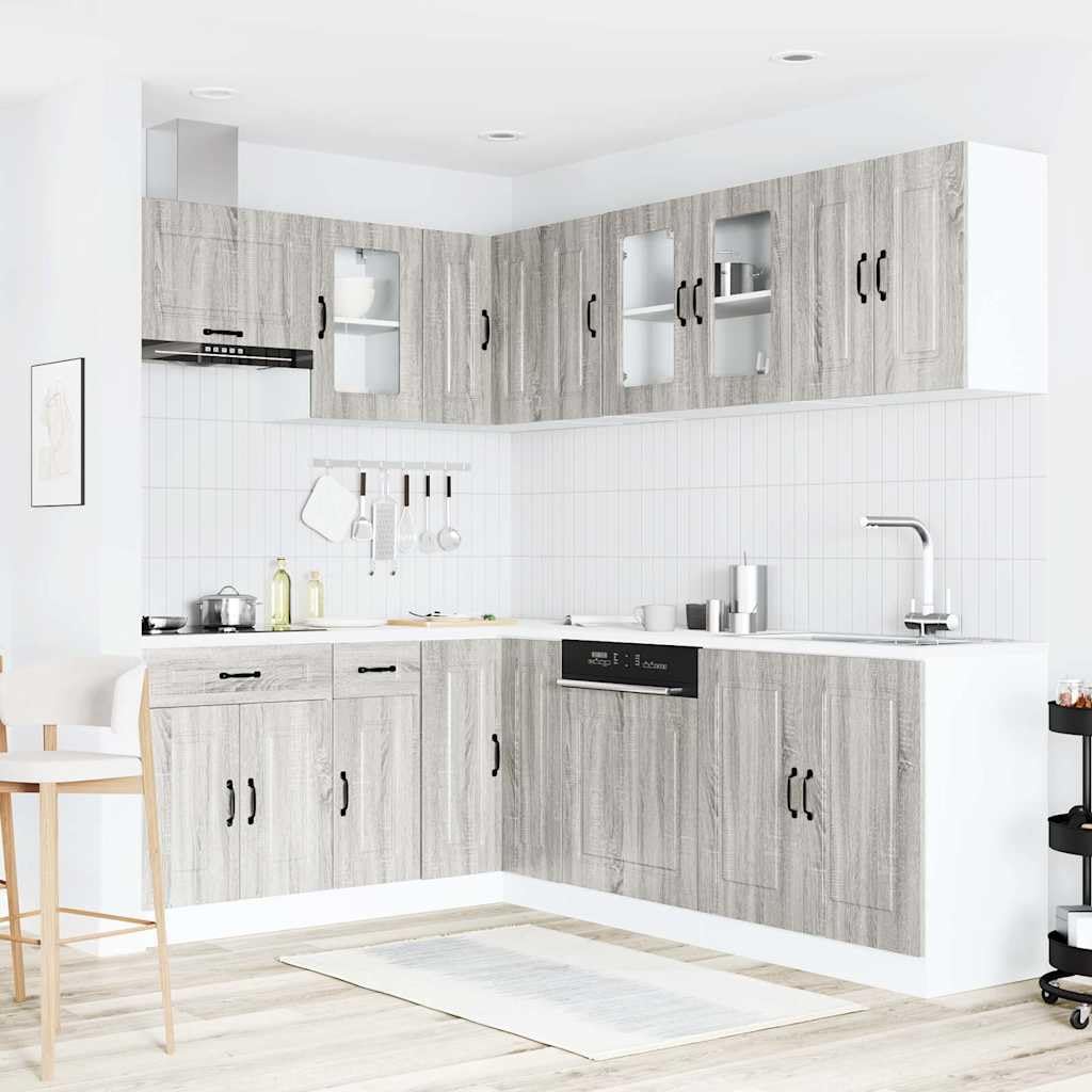 Set di mobili da cucina Kalmar, 11 pezzi, in legno Sonoma, versatile, con molto spazio, piedini regolabili, facile da pulire, per cucine e sale da pranzo moderne, con organizer per stoviglie