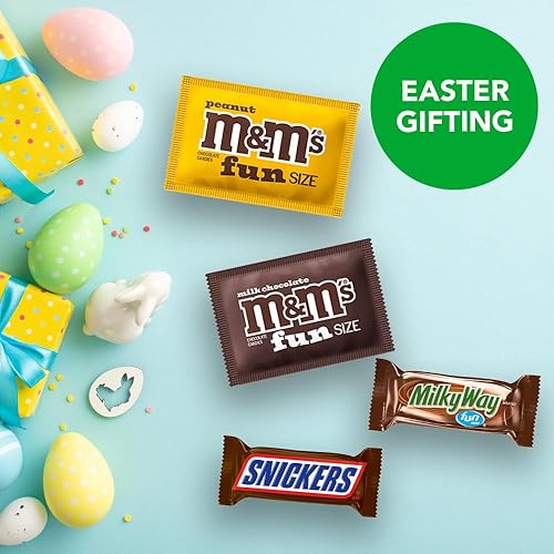 Vista 8 de M&M'S - Caramelos de chocolate con leche, maní M&M'S, SNICKERS y MILKY WAY de tamaño divertido, rellenos de cesta de Pascua envueltos