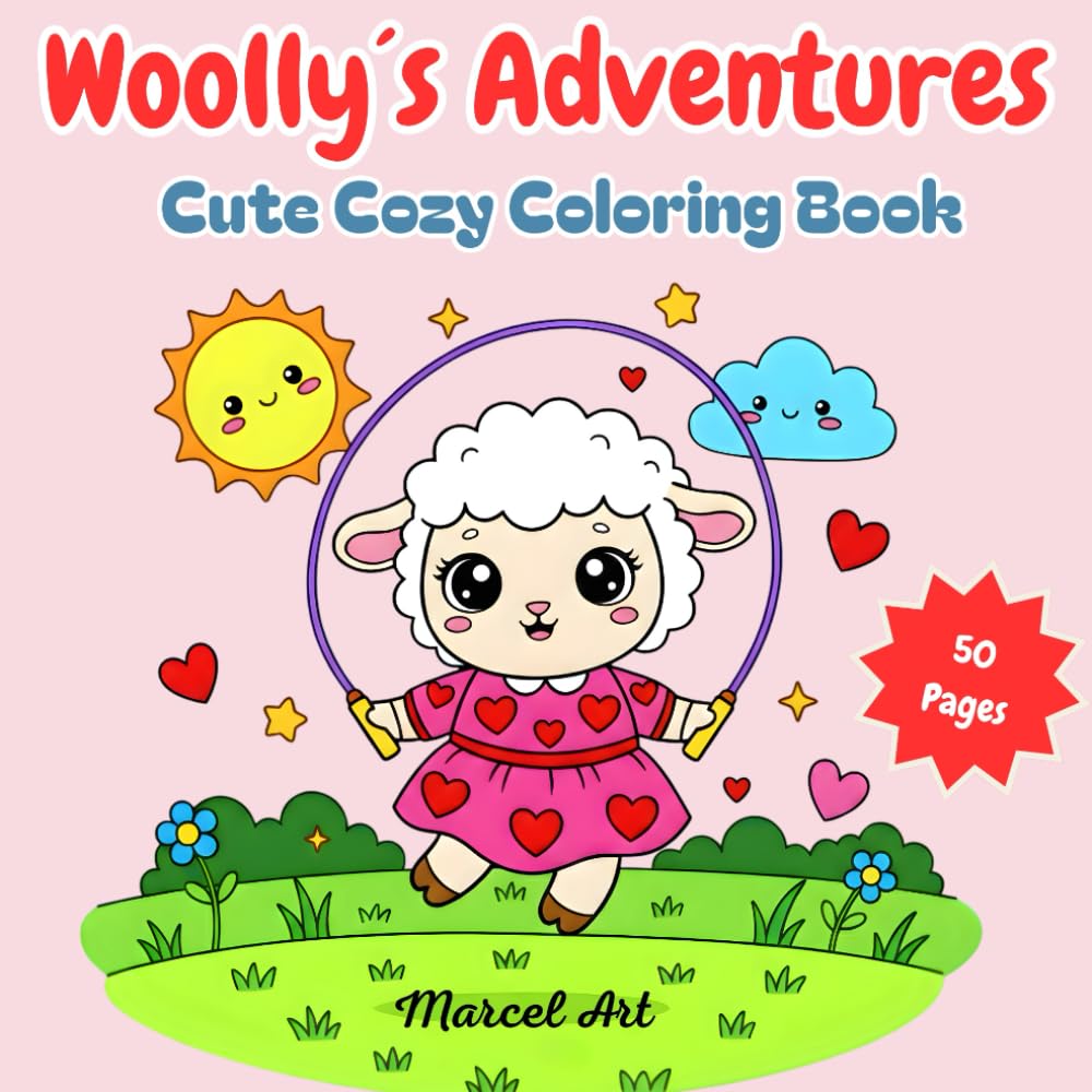 Woolly´s Adventures Cute Cozy Coloring Book: 50 Cute Coloring Pages / For kids / Size 8.5 x 8.5