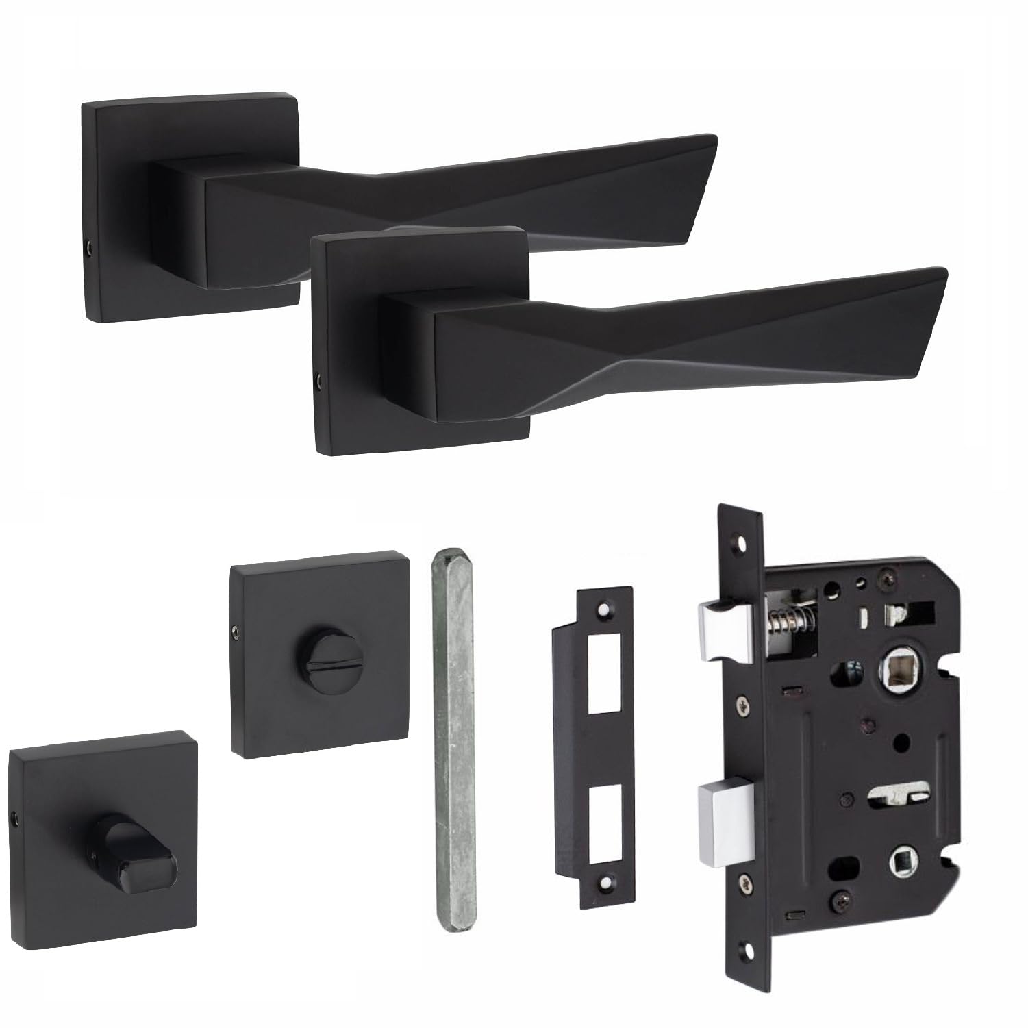 Golden Grace Matt Black Finish 1 Pair Modern Aura Design Matt Black Premium Bathroom Door Handles Square Rose