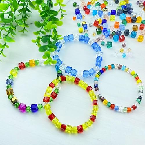Miniatura 5 de Jmassyang 100 cuentas de cristal en forma de cubo de 0.236 pulgadas (0.236 in), cuentas espaciadoras cuadradas con agujero para manualidades,