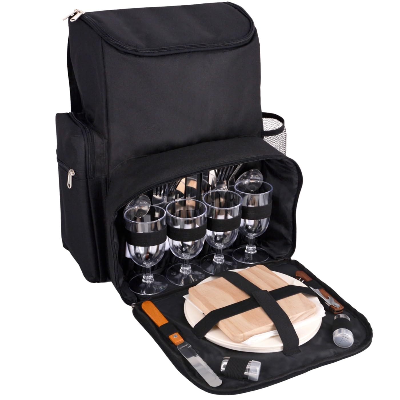 Les Jardins de la Comtesse - Zaino Picnic Escapade - 4 Persone - Nero - Completo di scomparto termico - Piatti solidi e leggeri - Molte tasche - 29 x 15 x 44 cm