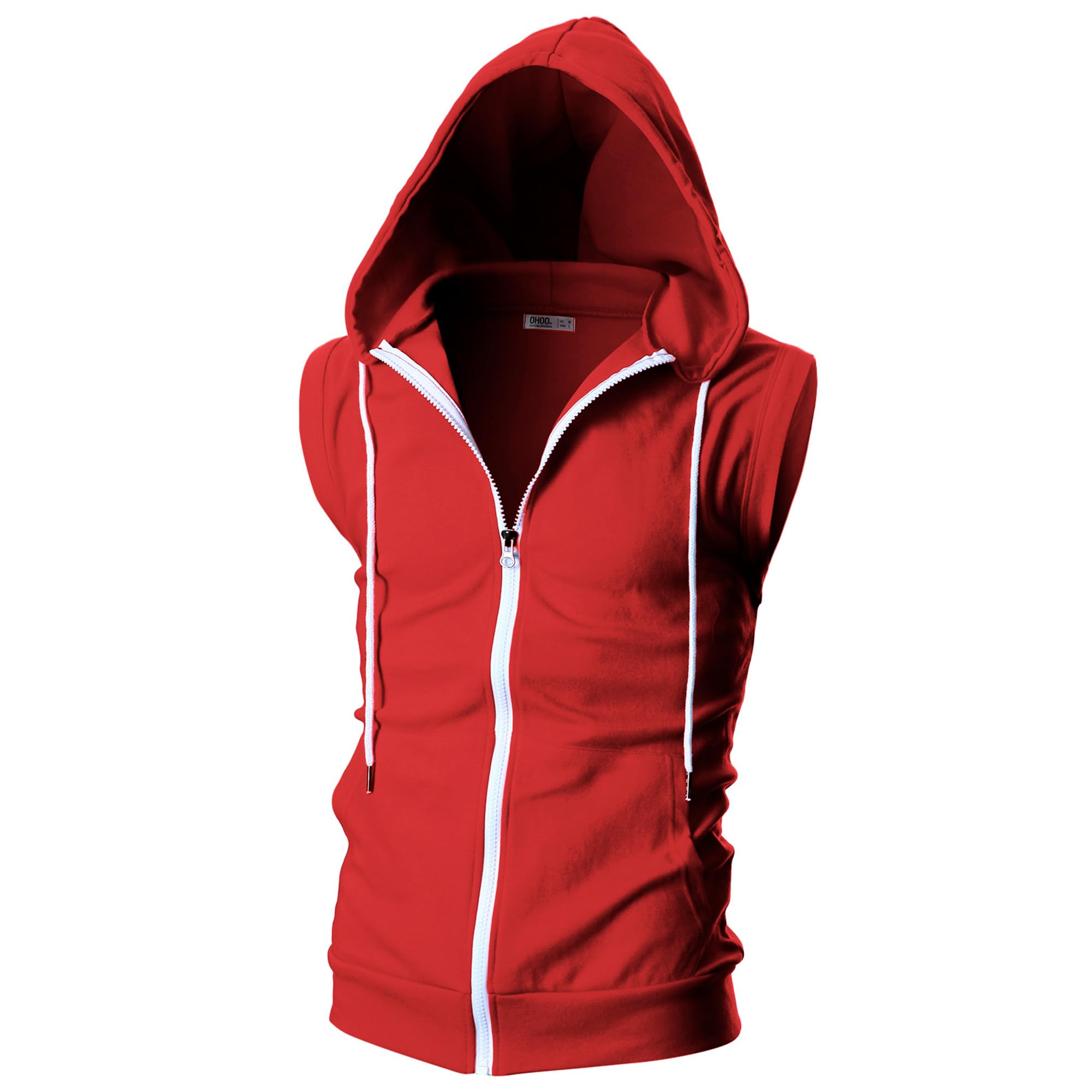 Ohoo Mens Slim Fit Sleeveless Lightweight Zip Up Hooded Sweatshirt Vest Hoodie