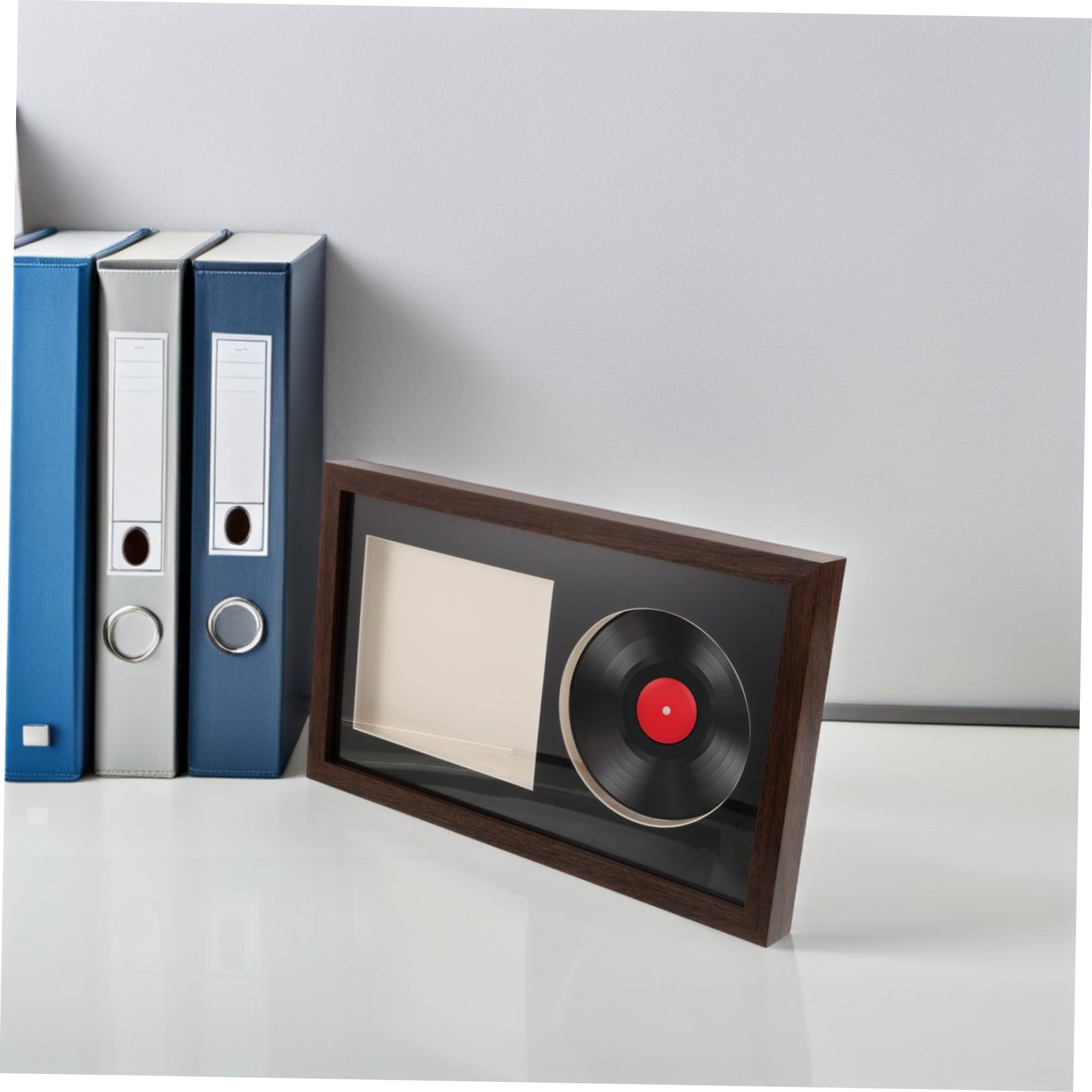 VILLCASE Cornice Espositore per Dischi in Vinile e CD Design 3d Cavo in Legno e Plastica, Supporto per Scaffale o Soggiorno, Protezione e Esposizione Completa per Album Musicali