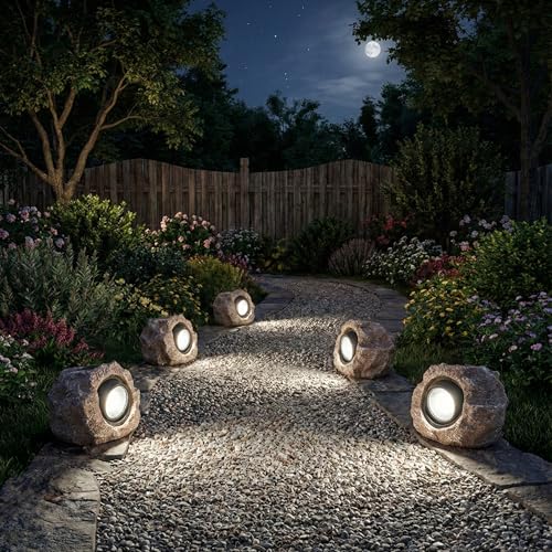 Candieslife Solar Garden Rock Lights Outdoor - IP65 LED Waterproof Solar Spotlight, Solar Powered Landscape Lights Decorative Garden Stone Light for Pathway, Walkway, Yard, Patio (4 Pack) by Candieslife - Used condition - Image 8