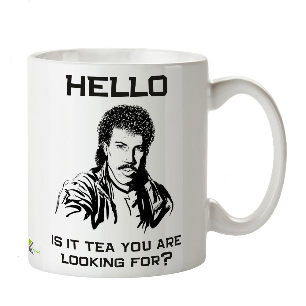 Hello is it Tea You're Looking for Funny Novelty Mug | 11oz Ceramic Coffee Cup | 80s Music Pun, Birthday Gift for Mum, Dad, Men, Women