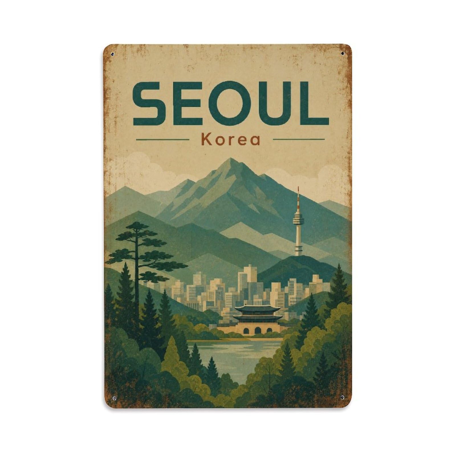 Seoul Korea Heritage Mountain Park Travel Retro Metal Tin Sign