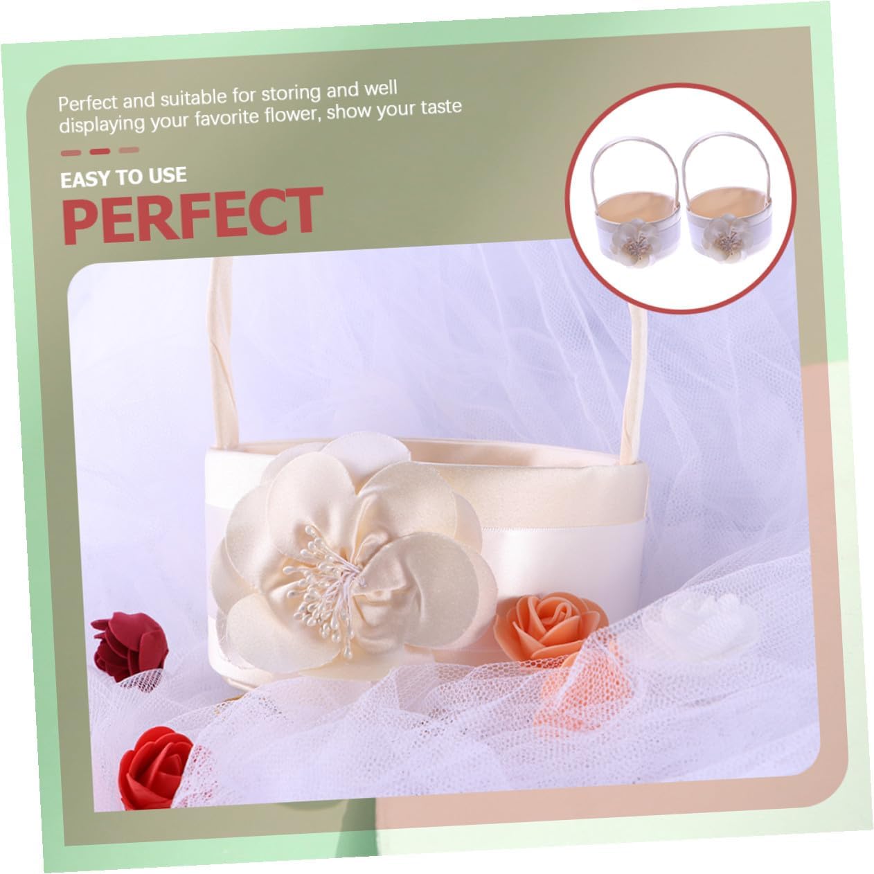 VOSAREA 2pcs Light Gold Satin Flower Girl Basket for Wedding Ceremony Handheld Petal Basket with Ribbon Bow and Bridal Supplies