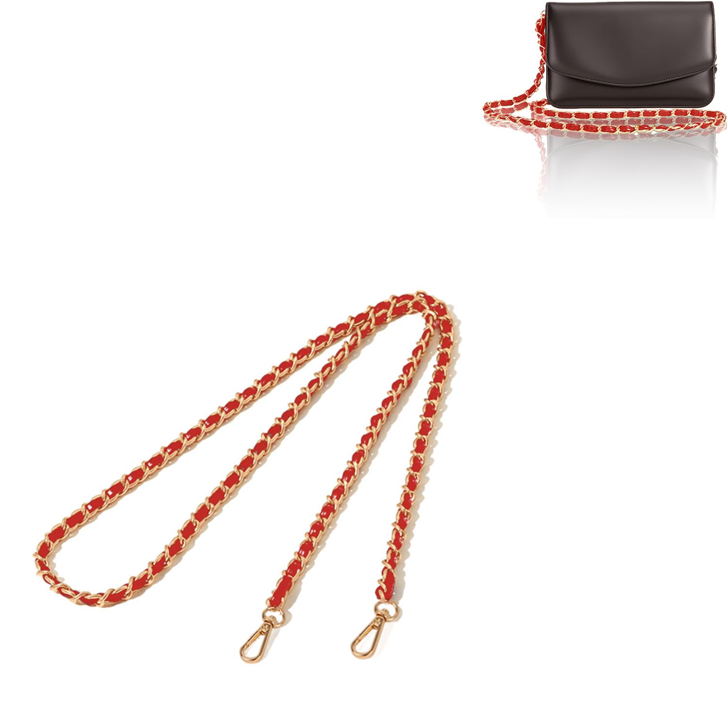2 Pcs Purse Chain Strap, 47" Gold Chain with Leather, Crossbody Bag Replacement Straps,Handbag Chain for Shoulder Bags