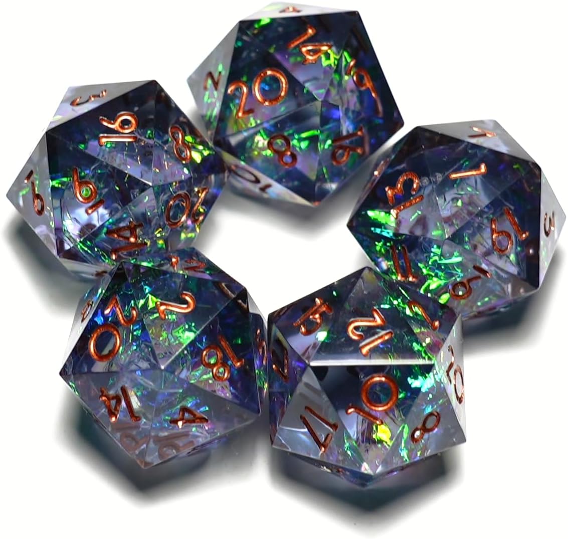 5 Pieces D20 Dice 21MM 20 sideds DND Resin Sharp Edged Resin Dice for Dungeons and Dragons, RPG, MTG Polyhedral (Red + Blue)