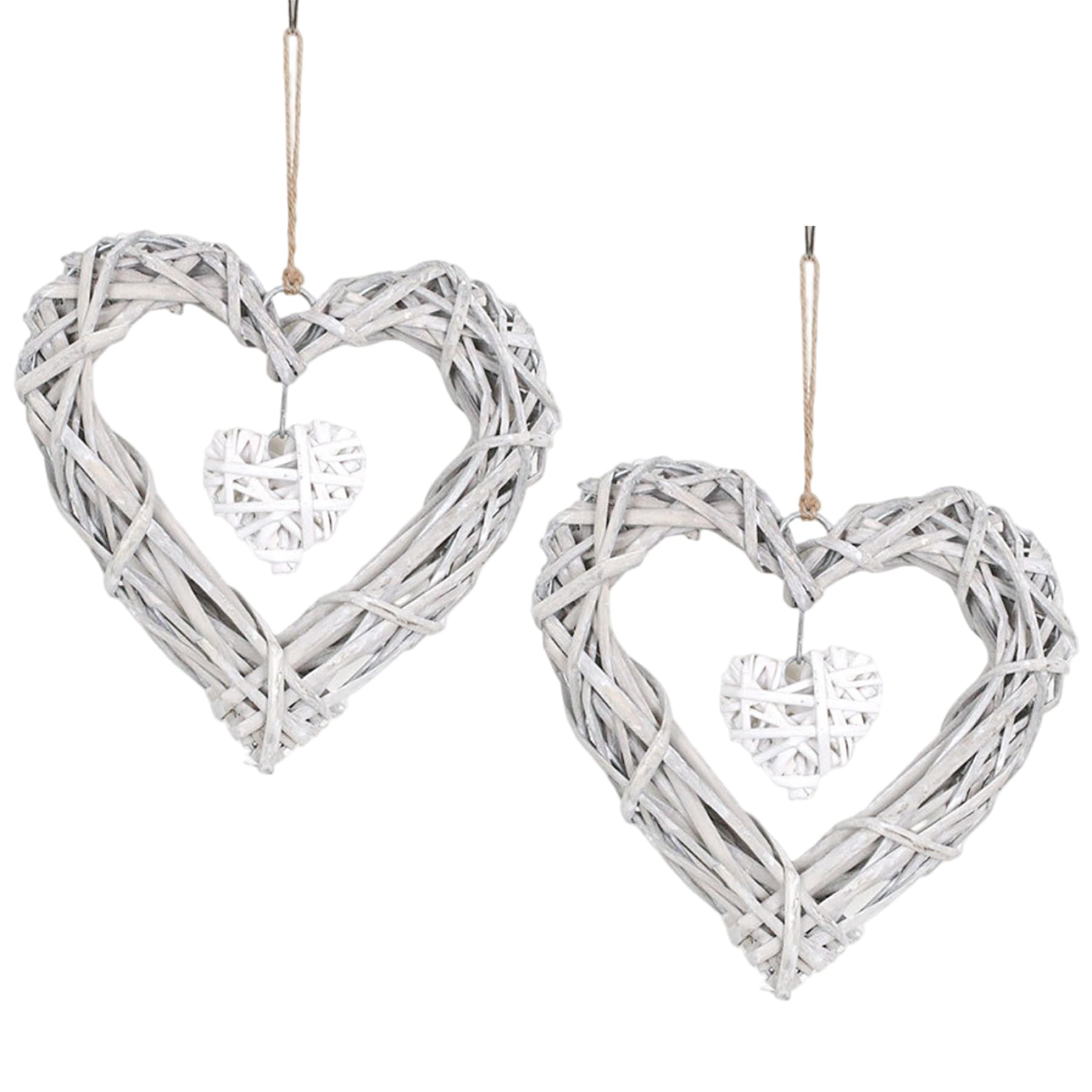 Ngbbby 2Pcs Heart Wall Decor, Artificial Wicker Heart Wreath Hanging Rattan Decoration Wreath Ornament for Wedding Party, Home Bedroom Decor