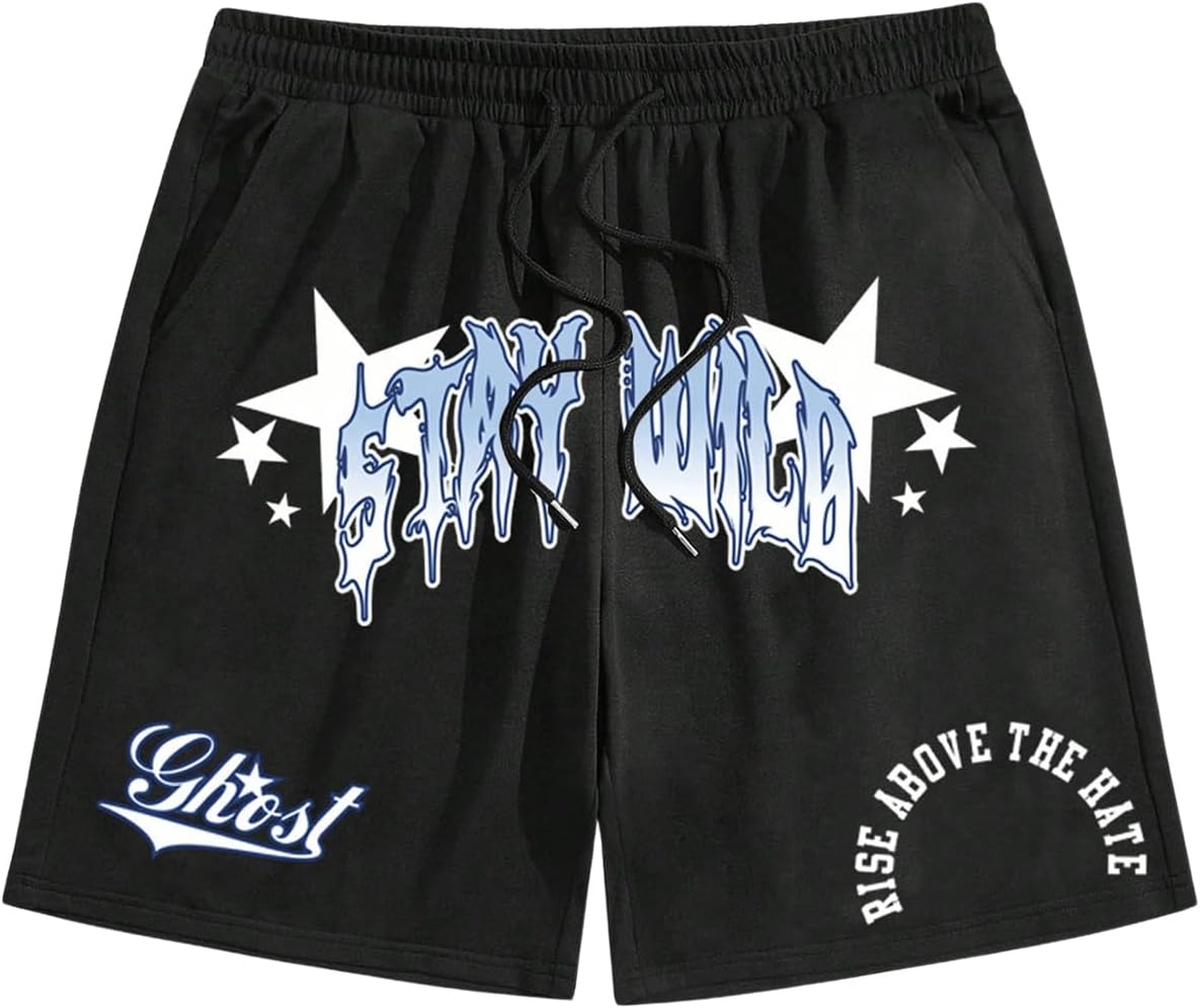SHENHE Men's Graphics Shorts Drawstring Waist Print Workout Track Streetwear Shorts with Pocket