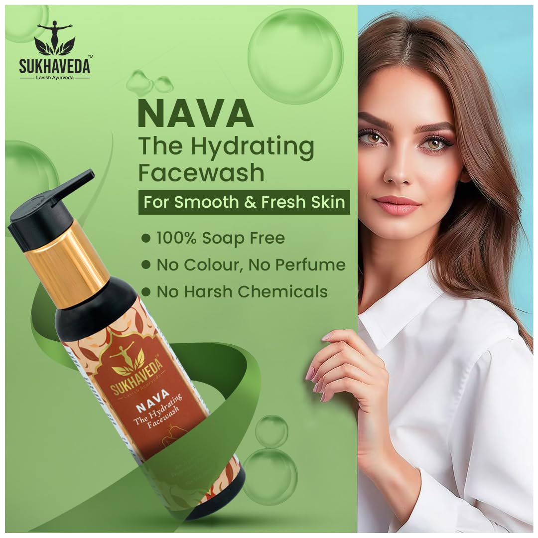 SUKHAVEDA Nava The Hydrating Facewash - Gentle, Moisturizing, Natural Ingredients for Fresh, Radiant Skin Face Wash Gentle Cleanser Dry to Normal, Sensitive Skin, 100 ml SUKHAVEDA Nava The Hydrating Facewash - Gentle, Moisturizing, Natural Ingredients for Fresh, Radiant Skin Face Wash Gentle Cleanser Dry to Normal, Sensitive Skin, 100 ml