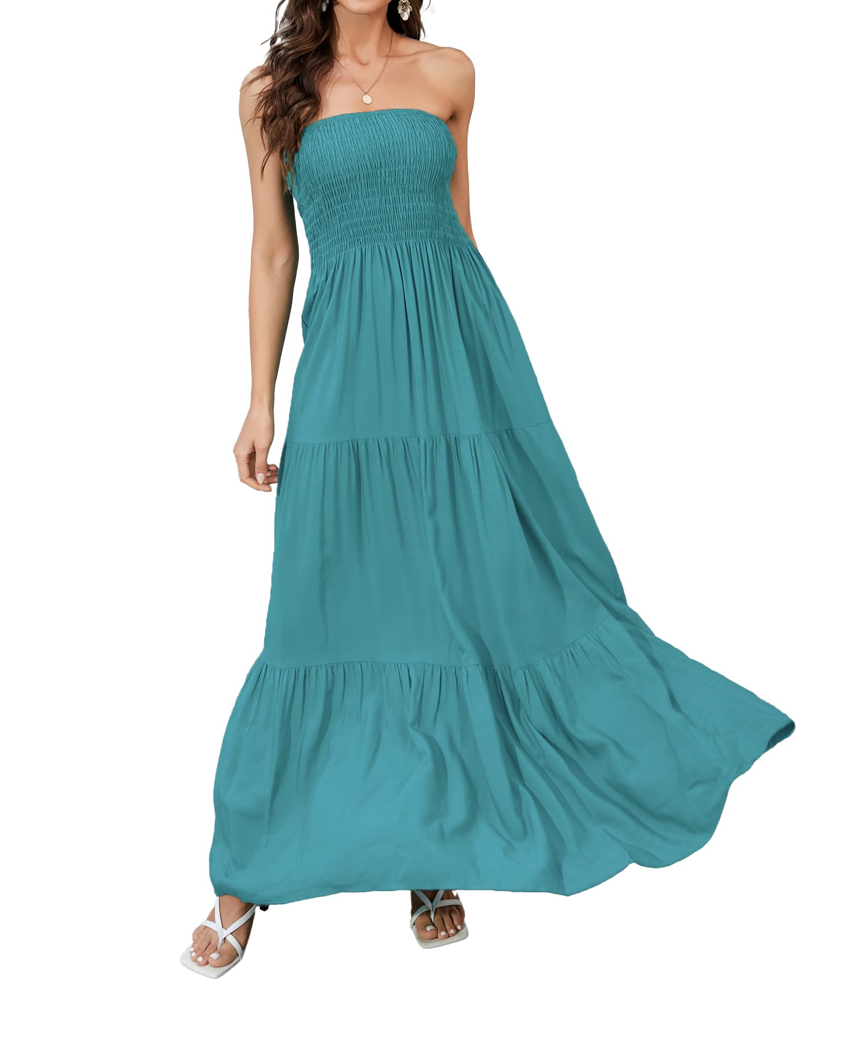 Photo 1 of Daenery Women Strapless A Line Maxi Dress Tube Top Backless Casual Summer Dress Ice Green