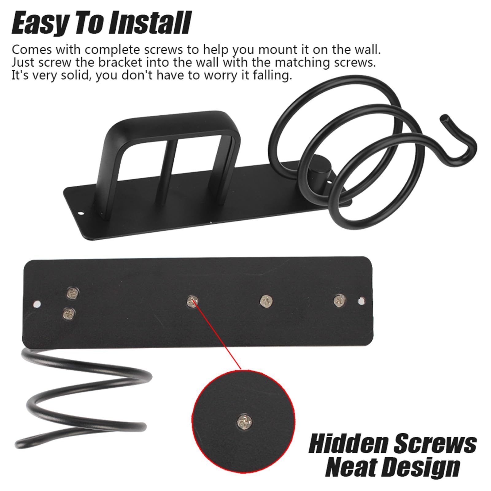 Porta asciugacapelli a Parete, Porta Rack Organizer Accessori for riporre Gli scaffali del Bagno Piastra for Capelli a(Black)