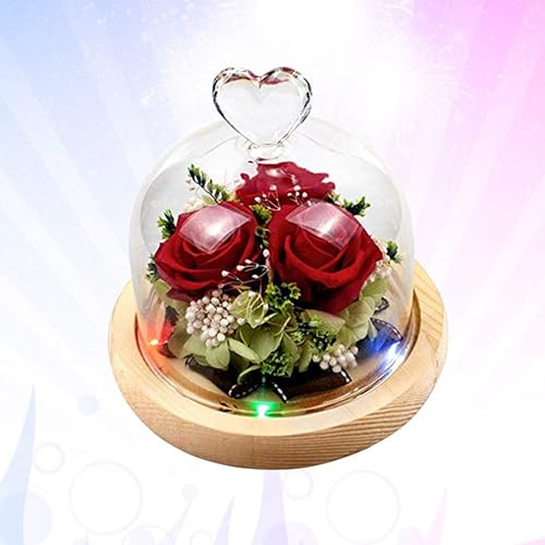 Miniatura 7 de Rosa preservada en cúpula de cristal, rosa roja con luces LED sobre base de madera, flores artificiales, regalos creativos para boda, cumpleaños,