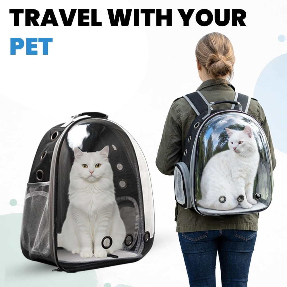 Cat Backpack Carrier for Travel Transparent Pet Carrier Backpack with Ventilation Padded Straps Lightweight Design for Cats up to 20lbs Hiking Outdoor Airline Approved