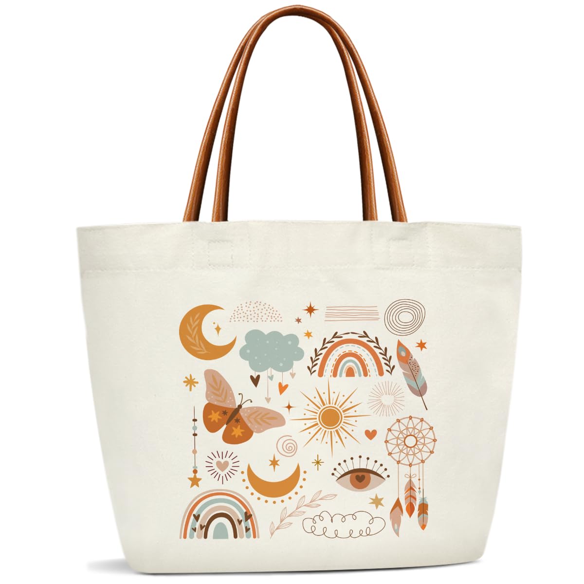 ZEDEV Boho Canvas Tote Bag For Women, Sun And Moon Tote Bags for Grocery Shoulder Bag for Work Beach Travel Gym, Beach Bag Handbag Motivational Gifts Birthday Gifts for Mom Teacher Friends -13