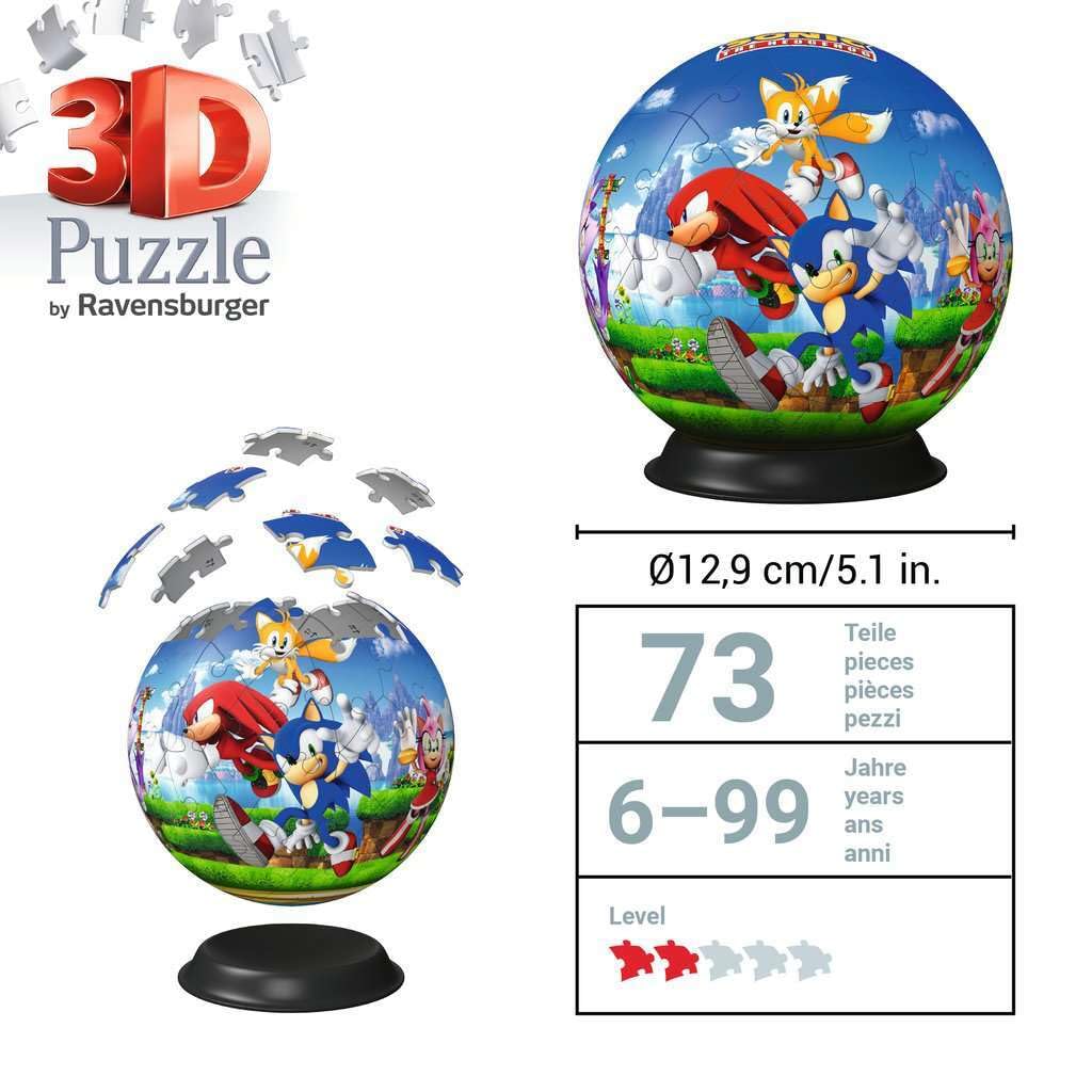 Ravensburger - Puzzle 3d Ball Sonic The Hedgehog | Puzzle 6 Anni