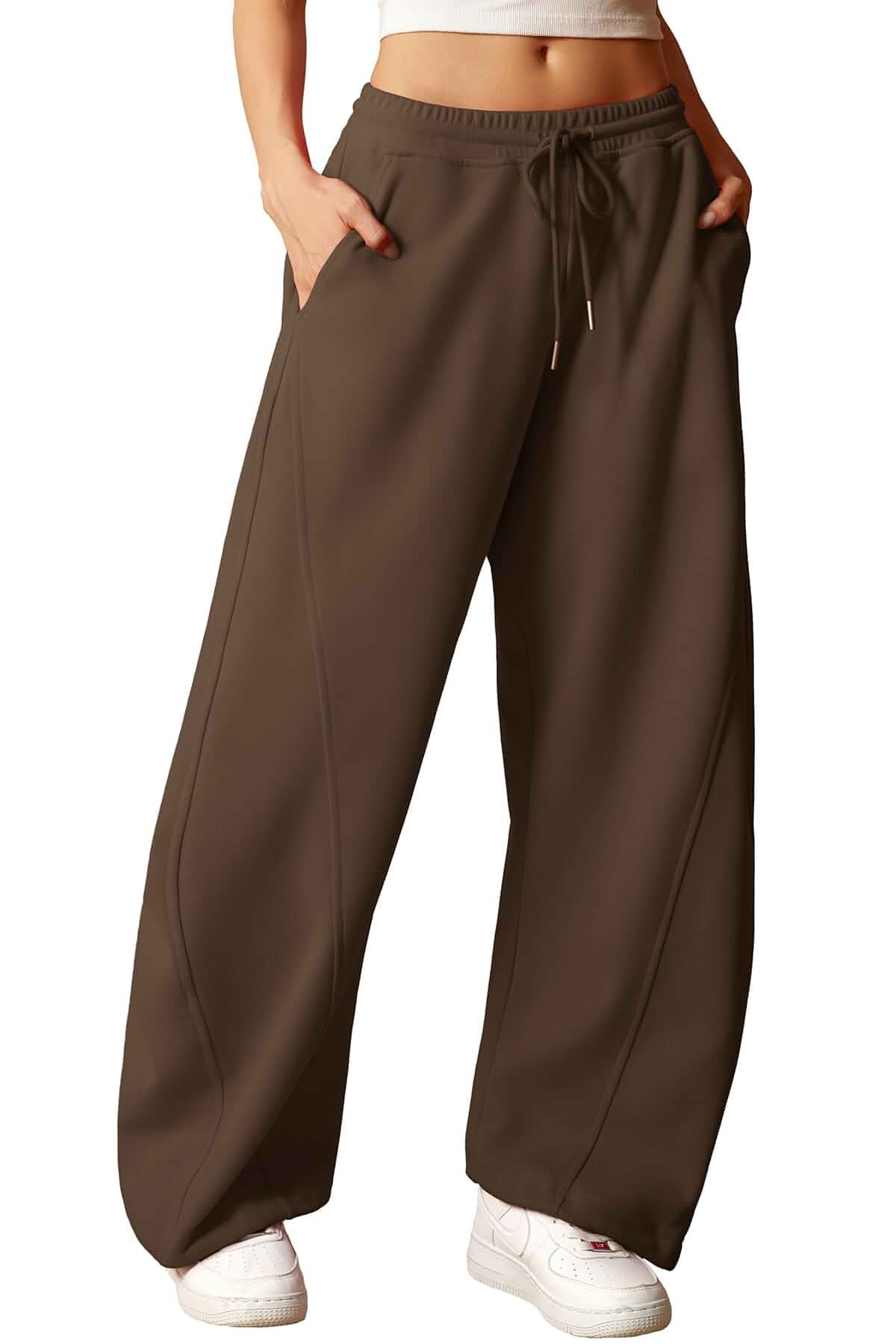 ELLEVEN Women's Wide Leg Barrel Sweatpants with Pockets High Elastic Waist Y2K Baggy Pants with Pockets & Adjustable Ankle Drawstring Cuffs