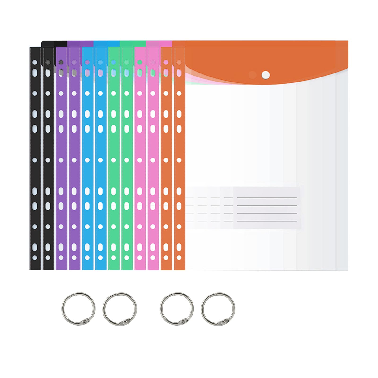 Plastic Wallets 12 PCS A4 Folders with 2 Ring Binder Expandable Punched Pockets Document Wallets Popper Button Closure for School Office Home Travel Storage