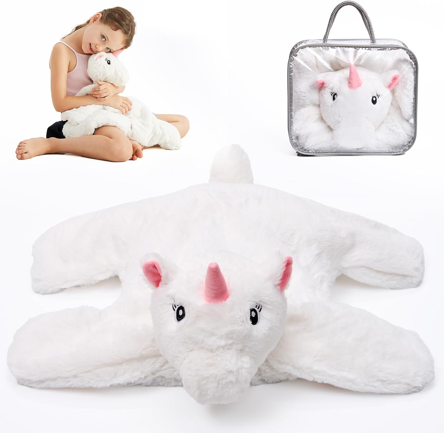 L'AGRATY Weighted Lap Pad for Kids 5 lbs, Sensory Needs Weighted Stuffed Animals Lap Blanket Soft Plush Hugging Sensory for Kids Teen Adults Removable Washable Cover