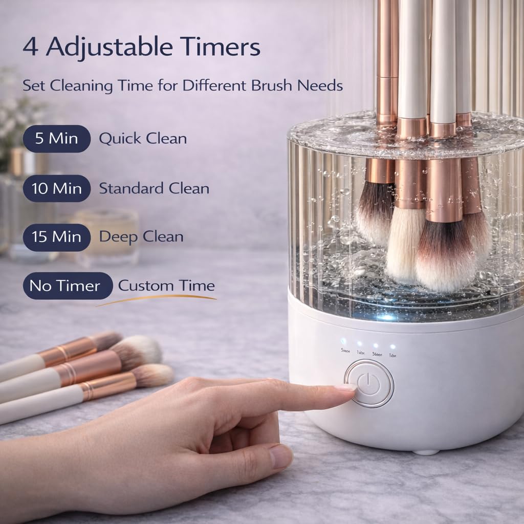 Makeup Brush Cleaner Machine, Automatic Electric Makeup Brush Cleaner with 4 Adjustable Speeds, Deep Cleaning Device, Portable USB Rechargeable