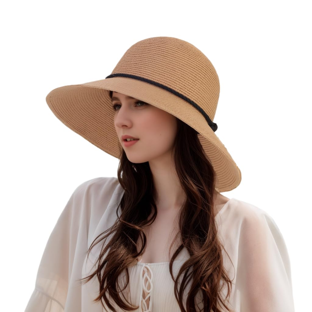 Djfkey Elegante sombrero de paja para mujer de verano con visera ajustable, giratorio, reclinable y plegable – Perfecto para el verano, viajes, relajación en la playa y jardinería