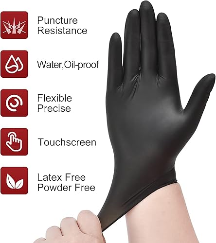 Miniatura 2 de Guantes Desechables de Nitrilo Negro Resistente, Sin Polvo de Látex, Guantes de Goma con Agarre Texturizado para Cocina y Mecánica