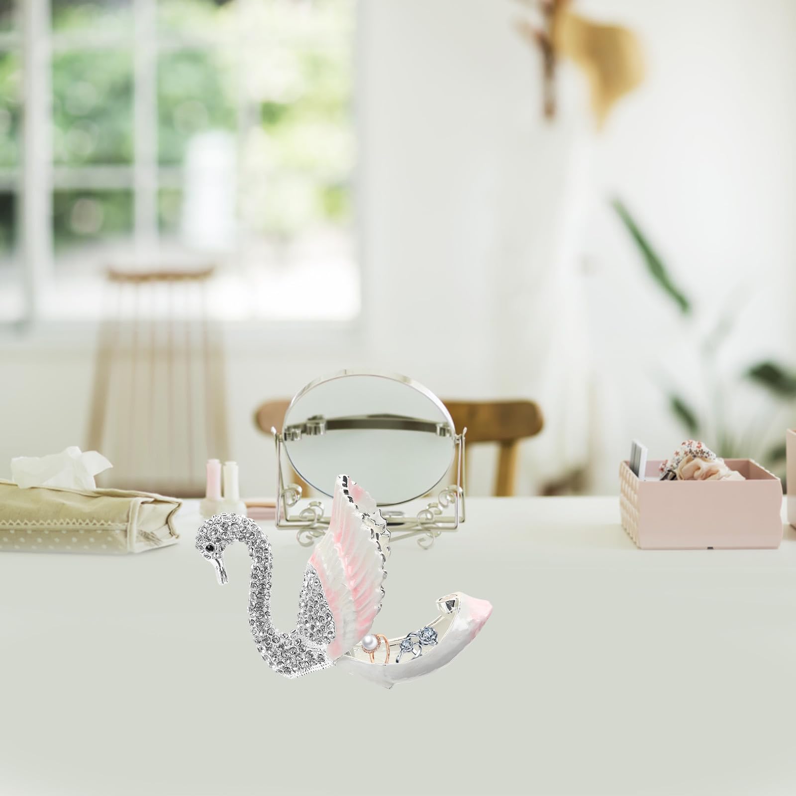 Organizador de joyería con forma de cisne, caja de aleación plata para almacenamiento y decoración en bodas y hogar