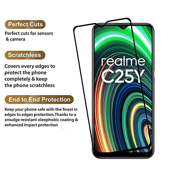 Image of Screen Protector for realme C25Y / C25s / C25 (Black) Tempered Glass Edge-to-Edge 6D Screen Guard With Installation Kit