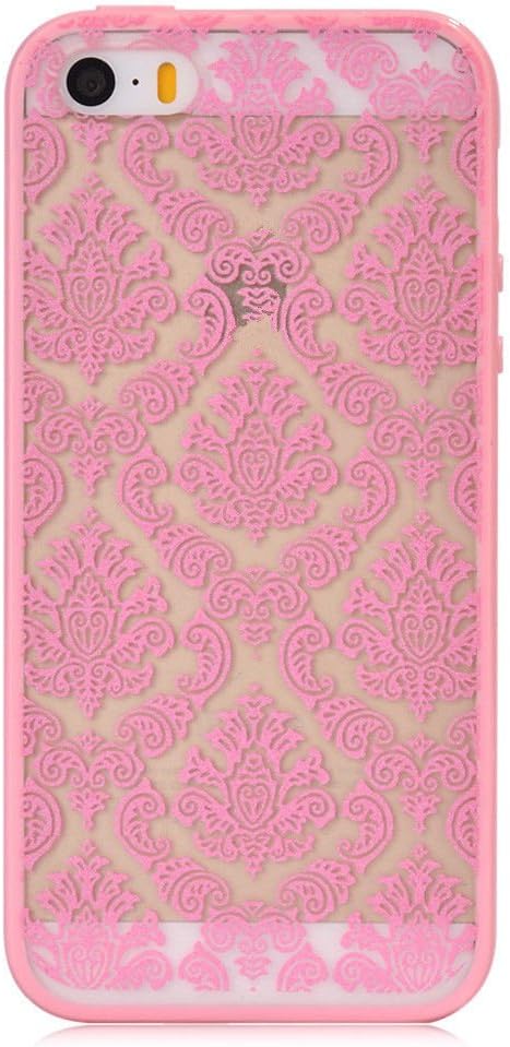 Acefast INC Damask Pattern Rubber with Protector Hard Case Cover for Apple Iphone 5 5s (Pink)
