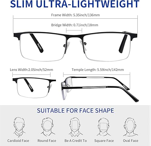 Miniatura 3 de 1.0-4.0x - Gafas de lectura para hombre, lentes de lectura con luz azul, paquete de 3 gafas de lectura ligeras de metal para hombre de medio marco