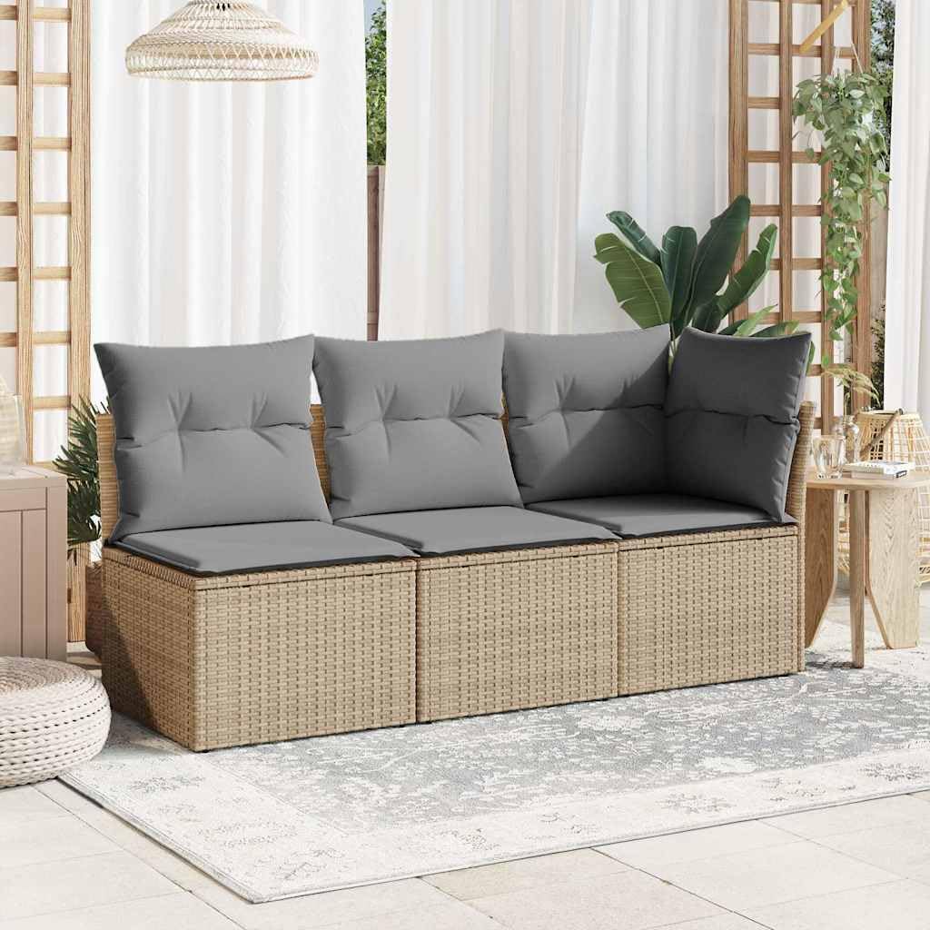 Divano ad angolo da giardino con cuscino in beige, in polyrattan intrecciato, mobili modulari per esterni con vano portaoggetti e sacchetto impermeabile, rivestimenti rimovibili, telaio in