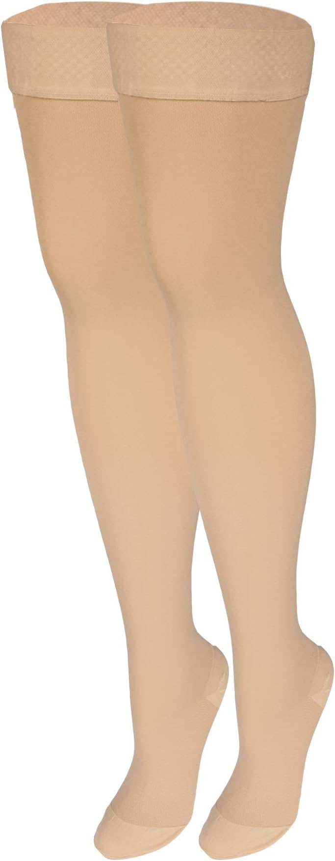 NuVein Medical Compression Stockings, 20-30 mmHg Support, Women & Men Thigh Length Hose, Closed Toe, Beige, Large